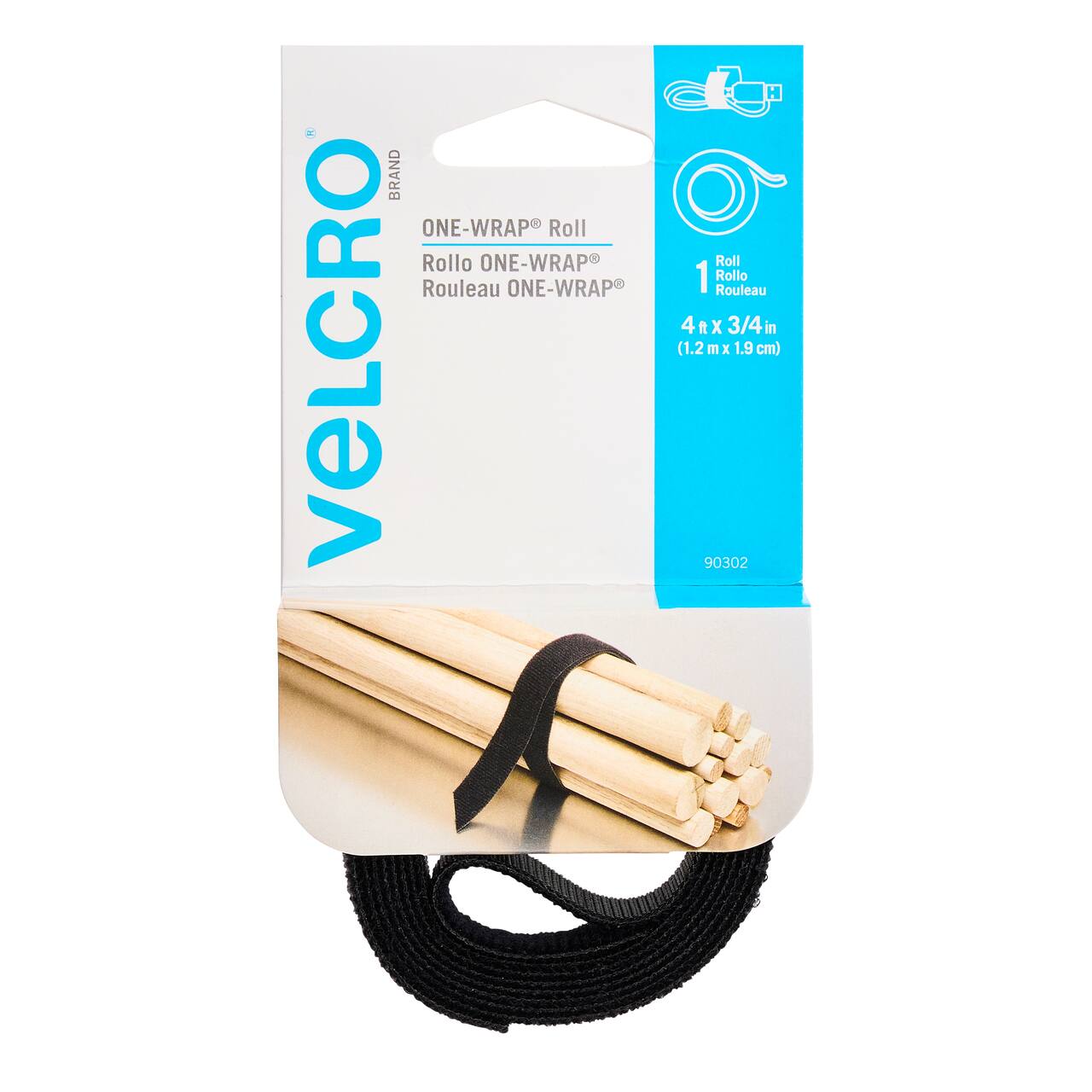 12 Pack: VELCRO® Brand ONE-WRAP® Black Roll, 4ft.